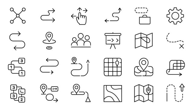 Collection of path and navigation line icons for maps and gps location tracking Vector