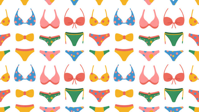 Seamless pattern of colorful pixel art bikini swimsuits and beachwear for summer fashion design Vector