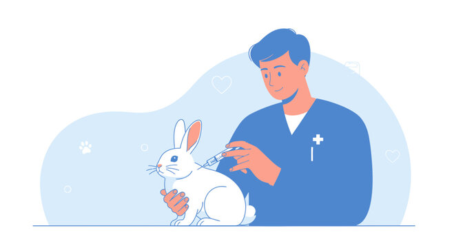 Veterinarian Administering Injection to White Rabbit in Veterinary Clinic