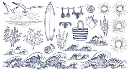 Hand drawn summer beach elements collection. © Safa_Sekar Madinah