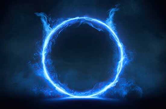 Electric blue ring of fire with wisps of smoke and horns