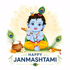Naklejka premium Happy Janmashtmi to all 