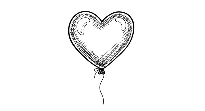Minimalist balloon heart isolated on a transparent background, heart shape line, transparent background