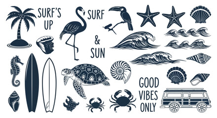 Obraz premium Set of hand drawn summer beach icons and nautical elements.