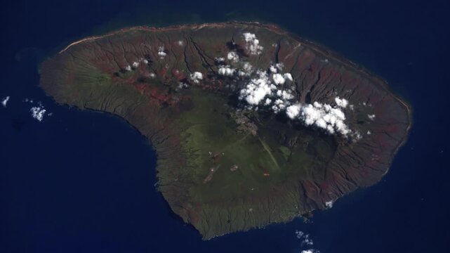 Rotating over Lanai Island Hawaii satellite view from space based on Nasa imagery