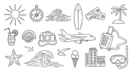 Obraz premium Set of Hand Drawn Summer Vacation and Travel Icons.