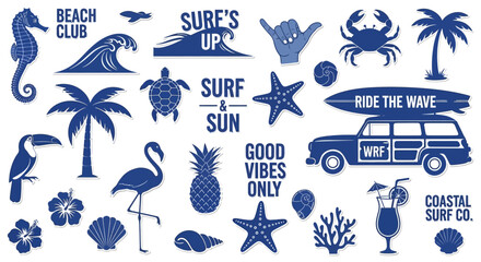Set of beach and surf themed vector illustrations and icons. © Safa_Sekar Madinah