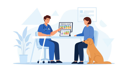 Fototapeta premium Veterinarian Consulting with Pet Owner and Dog in Clinic