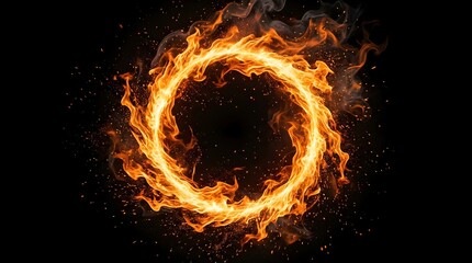 Fototapeta premium Dramatic Fire Ring and Burning Flame Circle isolated on White, Fiery Halo and Sun Element for Powerful Sports Branding, Gaming Graphics, and Energy Concepts