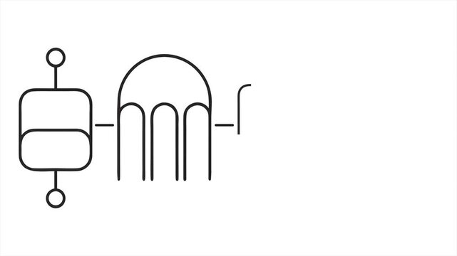 Minimalist Line Drawing Animation of Data Analysis Workflow with Artificial Intelligence Brain and Financial Statistics Charts
