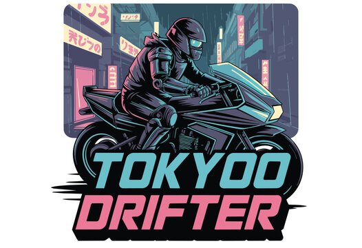 Tokyo Drifter Cyberpunk Motorcycle Streetwear Design