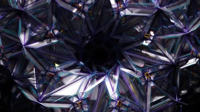 3d render abstract art 3d background with part of surreal symmetry fractal object turbine engine detail in rotation deformation process in transparent plastic material with metal color wire