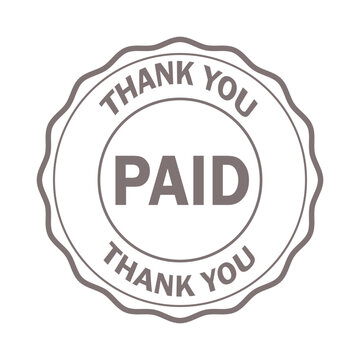 Brown thank you paid stamp on white background for invoice and payment confirmation seal. Resizable and editable, EPS 10.
