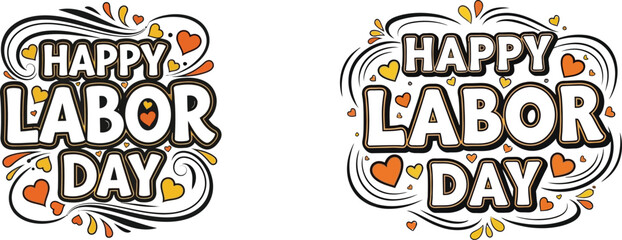 Fototapeta premium Hand Drawn Labor Day Celebration with Hearts and Flames in Bold Black and Gold Vector Illustration