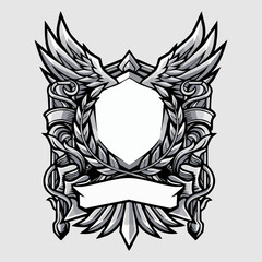 Fototapeta premium Ornate Dragon Shield Emblem with Banner Heraldic Vector Design