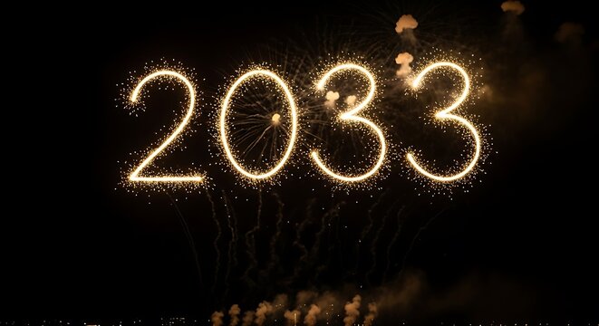 Year 2033 written with bright sparkling light