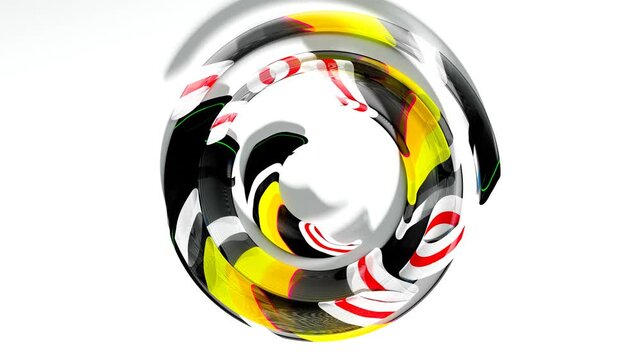 3d render of abstract art, video animation of surreal circles, ropes on a curve, wavy organic lines, forms in a deformation transformation process in purple and white, and blue gradient color