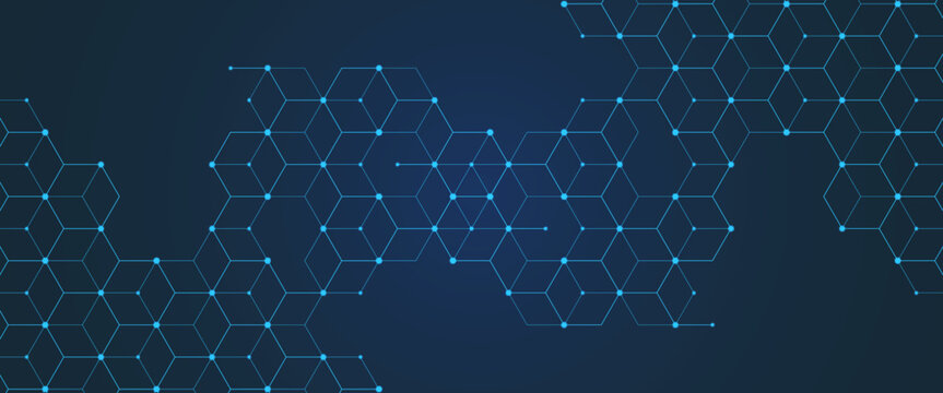 Vector digital science network geometric hexagonal dots and lines elements medical technology abstract background