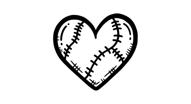 Stitched heart symbol with distressed stitching pattern isolated on a transparent background, embroidery pattern