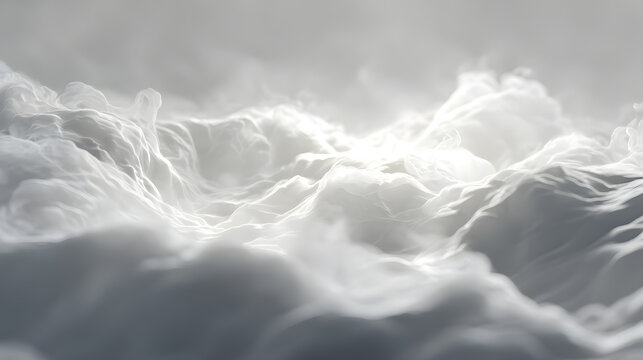 Abstract white clouds flowing in a smooth motion with soft glowing light captured in a high resolution digital art style