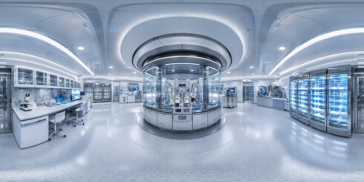 360 HDRI Futuristic White Circular Data Center Interior With Clean Technology Architecture And Premium Server Infrastructure