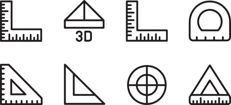 Geometric drafting instruments and measurement icons collection for architectural design and engineering layout planning. Vector Illustration