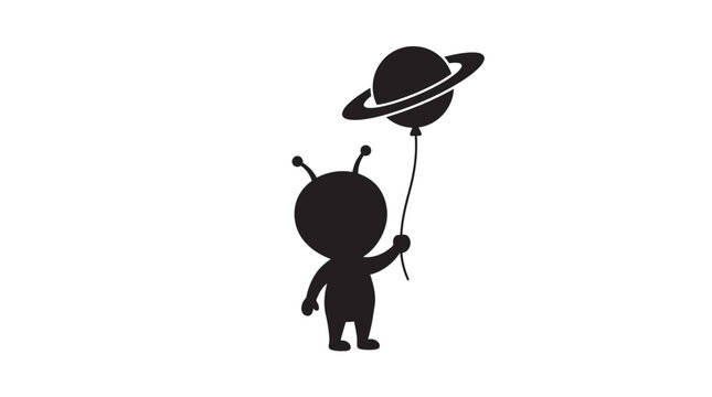 alien holding planet balloon silhouette space creature