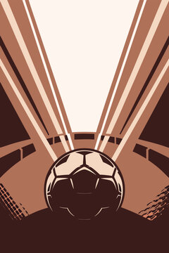 Abstract soccer ball design with stadium background