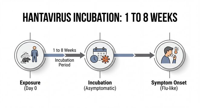 A Medical Infographic Illustrating Hantavirus Incubation Periods From Initial Exposure To Symptoms.