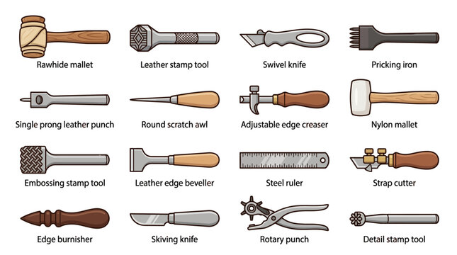 Leather crafting tools set.