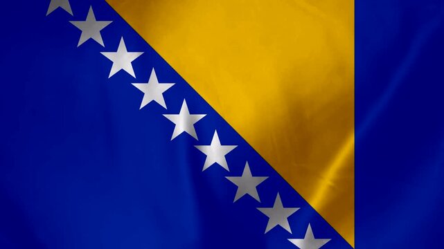 Bosnia and Herzegovina flag waving in the wind with stars and blue and yellow colors representing national pride and unity