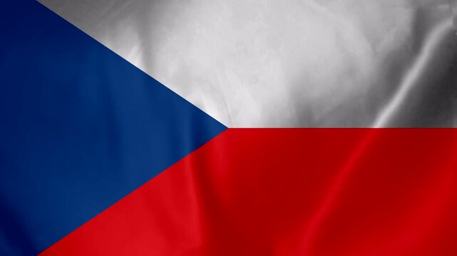 Waving Czech Republic flag with blue triangle and red and white stripes fabric texture background