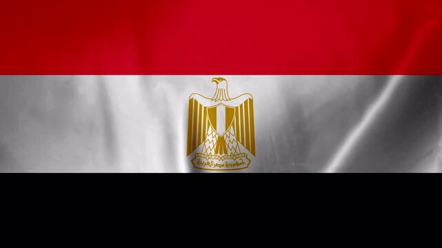 Waving Egyptian flag with national emblem and Arabic script symbolizing the countrys rich history and cultural heritage