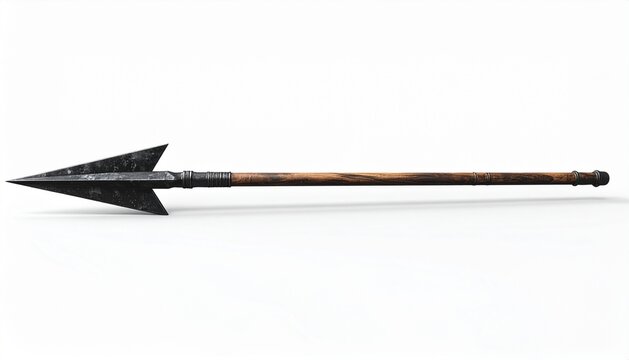 3D Rendering of a Medieval Spear with a Triangular Metal Head Isolated on a White Background