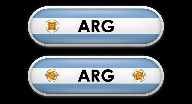 Argentina flag badges with arg text on black background 