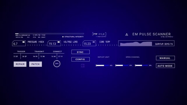 Smart Technology Control HUD blue BG infographic appearing Sci Fi 2D texture. User Interface data display