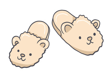 Fototapeta premium Bear shaped slippers hand drawn cartoon illustration for cozy home wear, kids fashion and pajama party themes.