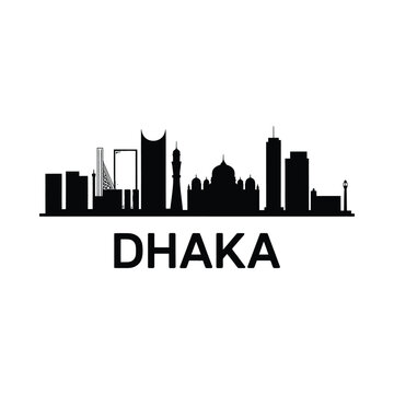 dhaka skyline silhouette on white background cityscape