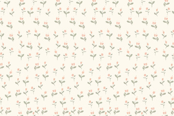 Cream seamless pattern with tiny scattered wildflower and stem motifs. Delicate ditsy floral design for fabric, wallpaper, and stationery print. Soft minimal botanical background ideal for nursery © IT park
