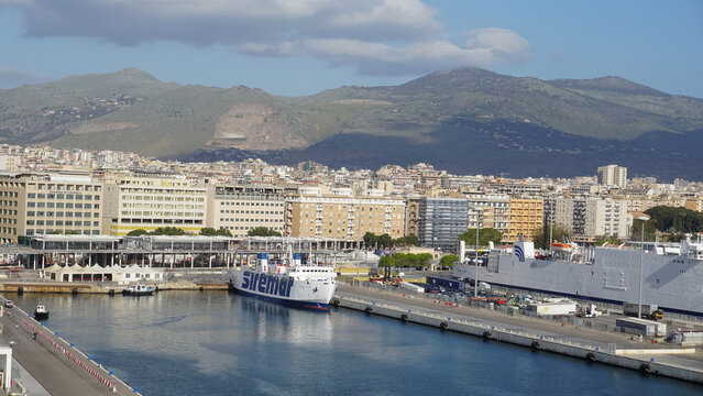 Palermo, Italy - December 18, 2025: Cruise port, ferry in the port of Palermo. Italy