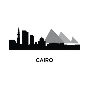 cairo skyline silhouette on white background pyramids