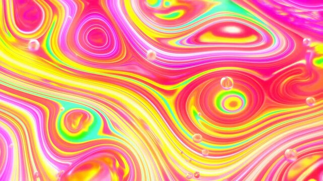 Vibrant swirling neon patterns create mesmerizing motion across three frames
