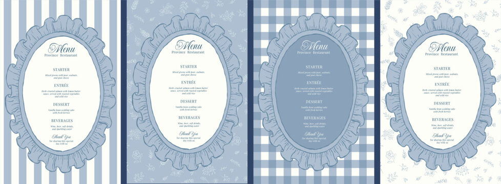 Elegant vintage-inspired wedding and event menu collection for weddings, bridal showers, baby showers, tea parties, restaurants, and luxury event stationery