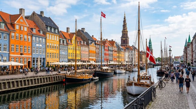 Nyhavn canal in copenhagen denmark colorful buildings and historic sailing vessels