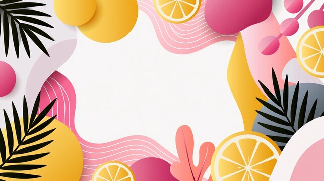 minimalist summer vector background with elegant tropical border frame