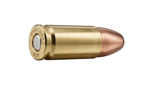 9mm luger cartridge isolated on transparent background winchester brand ammunition detail