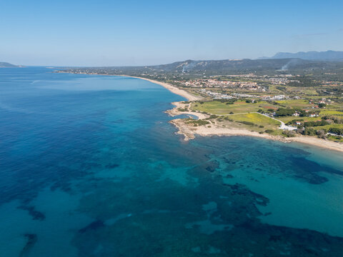 Aerial drone view of Voidokilia beach Messenia Peloponnese Greece