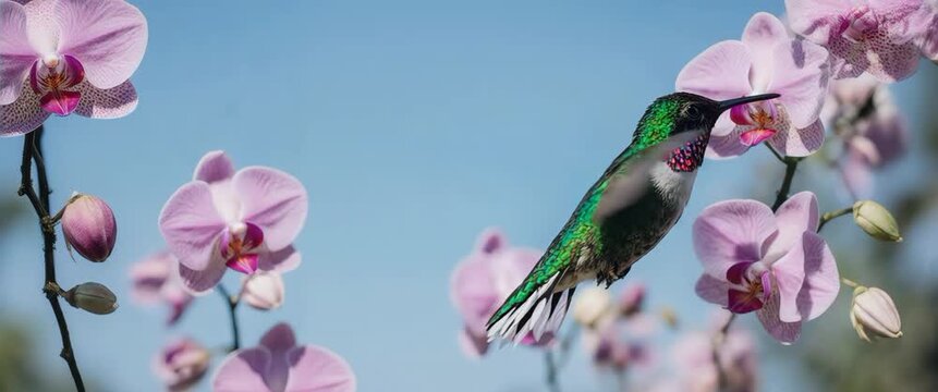 Ruby-Throated Hummingbird in Orchid Garden
