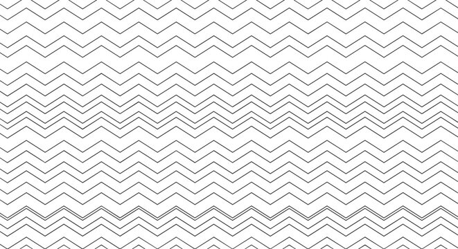 Abstract pattern of black zigzag lines on a white background creates a rhythmic and geometric visual texture for modern designs.