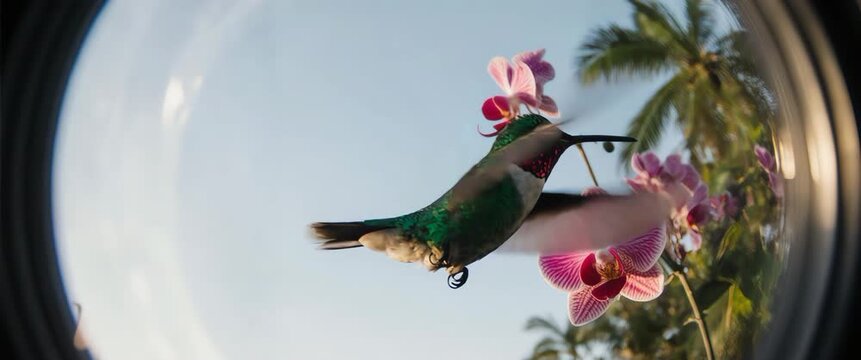 Ruby-Throated Hummingbird in Orchid Garden